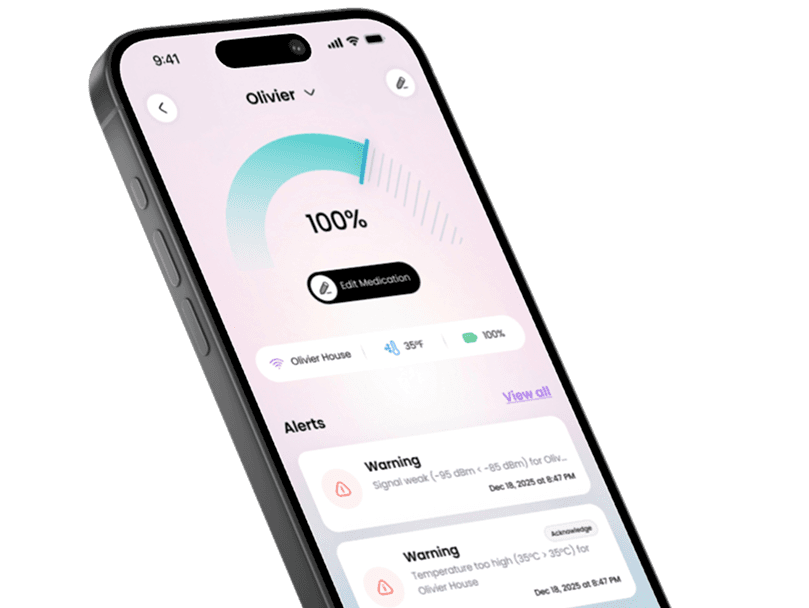 The Kiri app showing Olivier's allergy dashboard at 100% readiness with live alerts